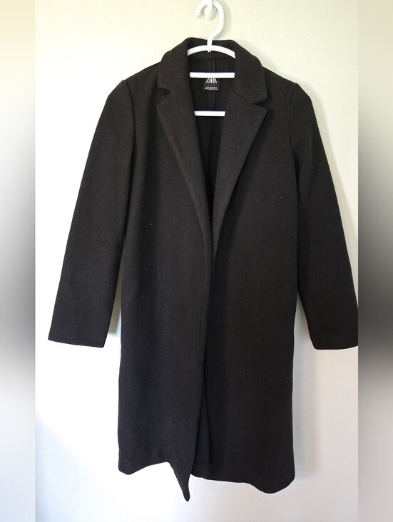 Zara Jackets & Blazers - Zara | Black Long Single Breasted Open Front Felted Coat Size Small